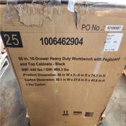 Phoenix NEW Husky 56 in. W x 27.6 in. D 10-Drawer Matte Black Heavy-Duty Mobile Workbench with Pegboard and Top Cabinets