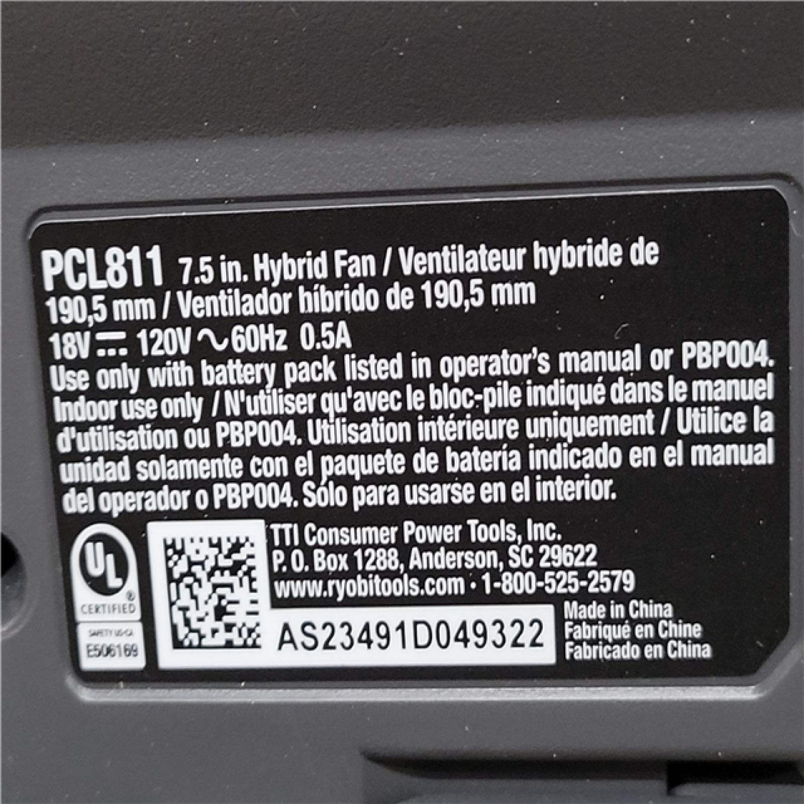California NEW Ryobi Once+ 18V Hybrid 7.5 Fan (Tool Only)