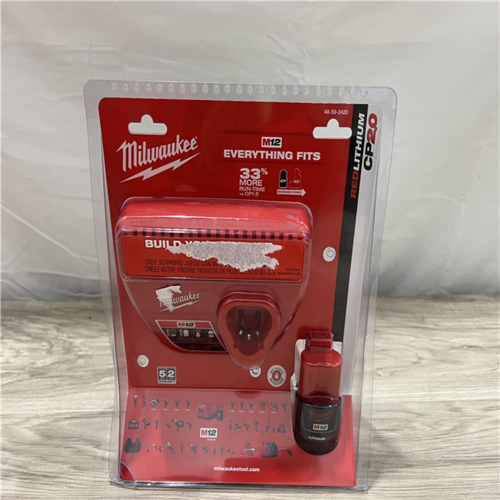NEW MILWAUKEE M12 12-Volt Lithium-Ion Compact Battery Pack 2.0Ah and Charger Starter Kit