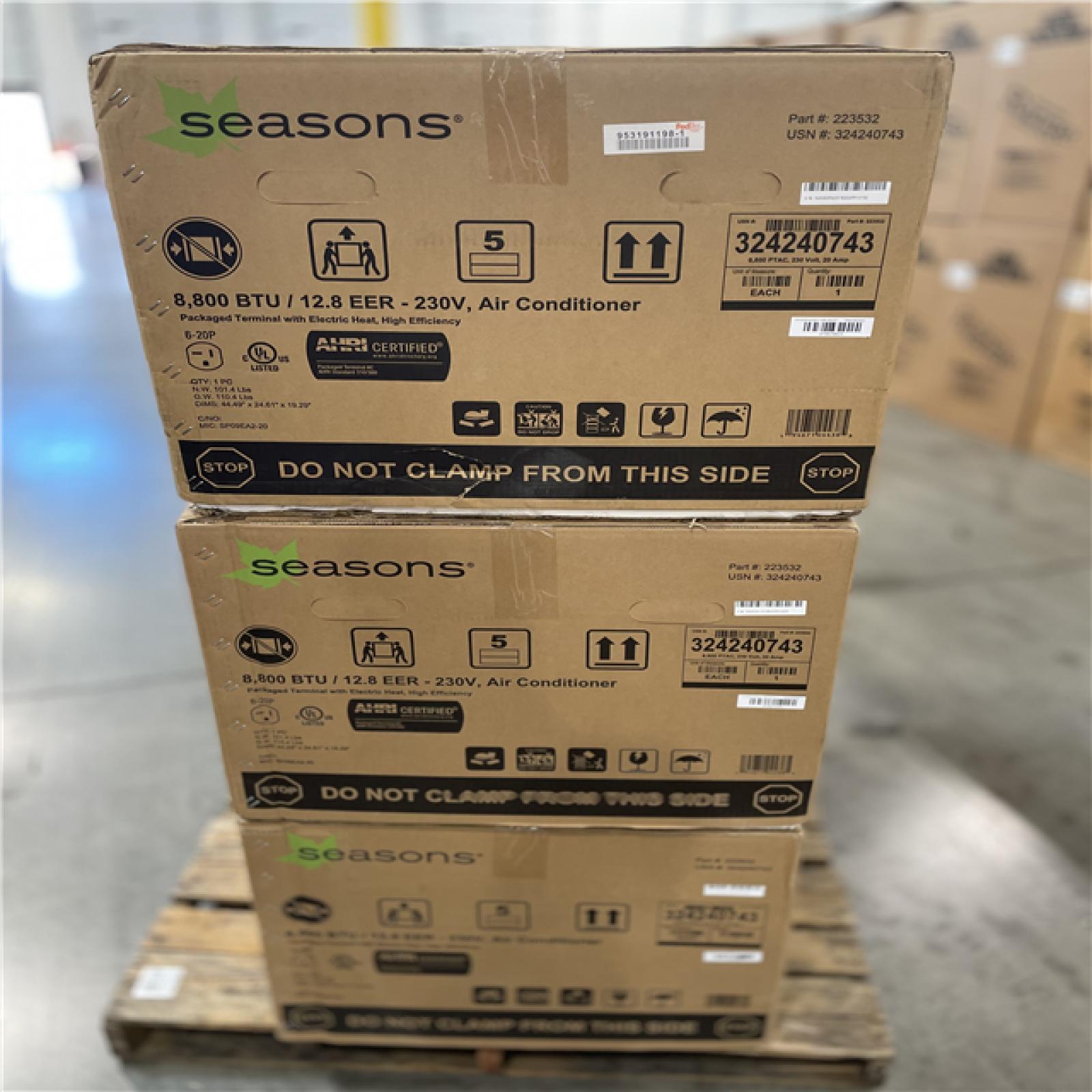 DALLAS LOCATION- Seasons 8800 BTU 12.8 EER 230V Air Conditioner PALLET (3 UNITS)
