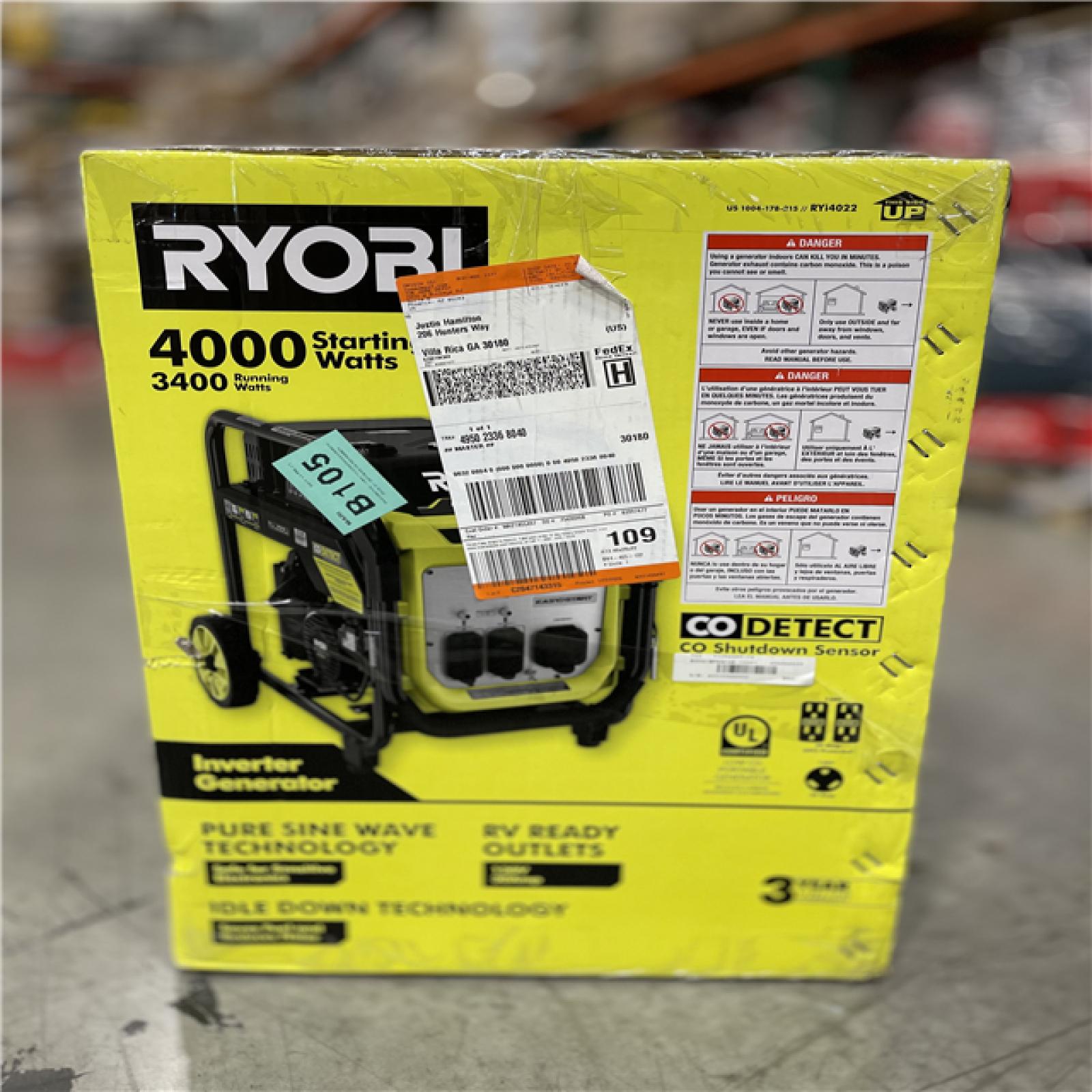 DALLAS LOCATION -NEW! RYOBI 4000-Watt Recoil Start Gasoline Powered Digital Inverter Generator