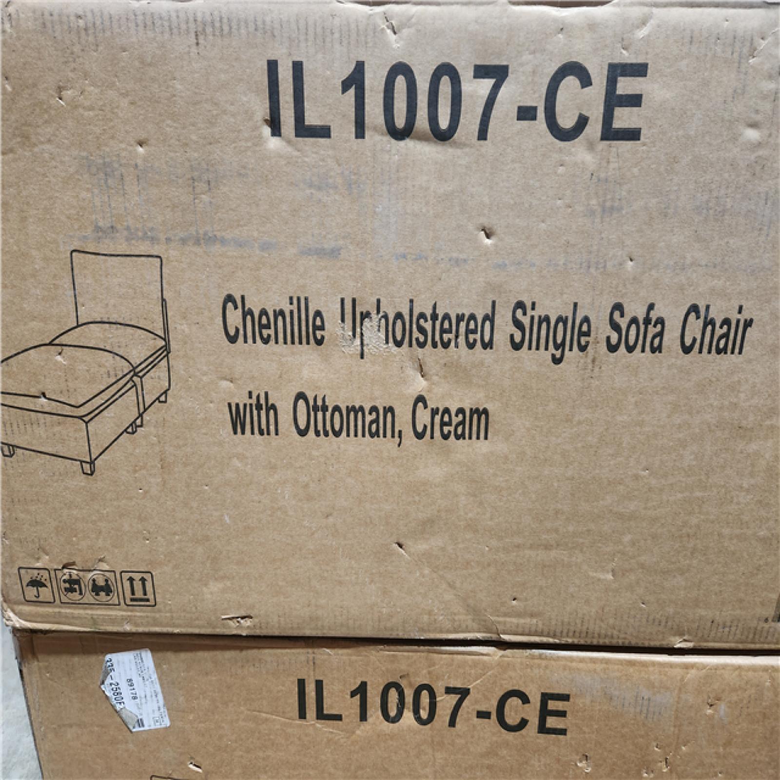 Phoenix NEW Qualler 130 in. Chenille Sectional Sofa in Beige with Folding Table  Charging Function and Ottoman