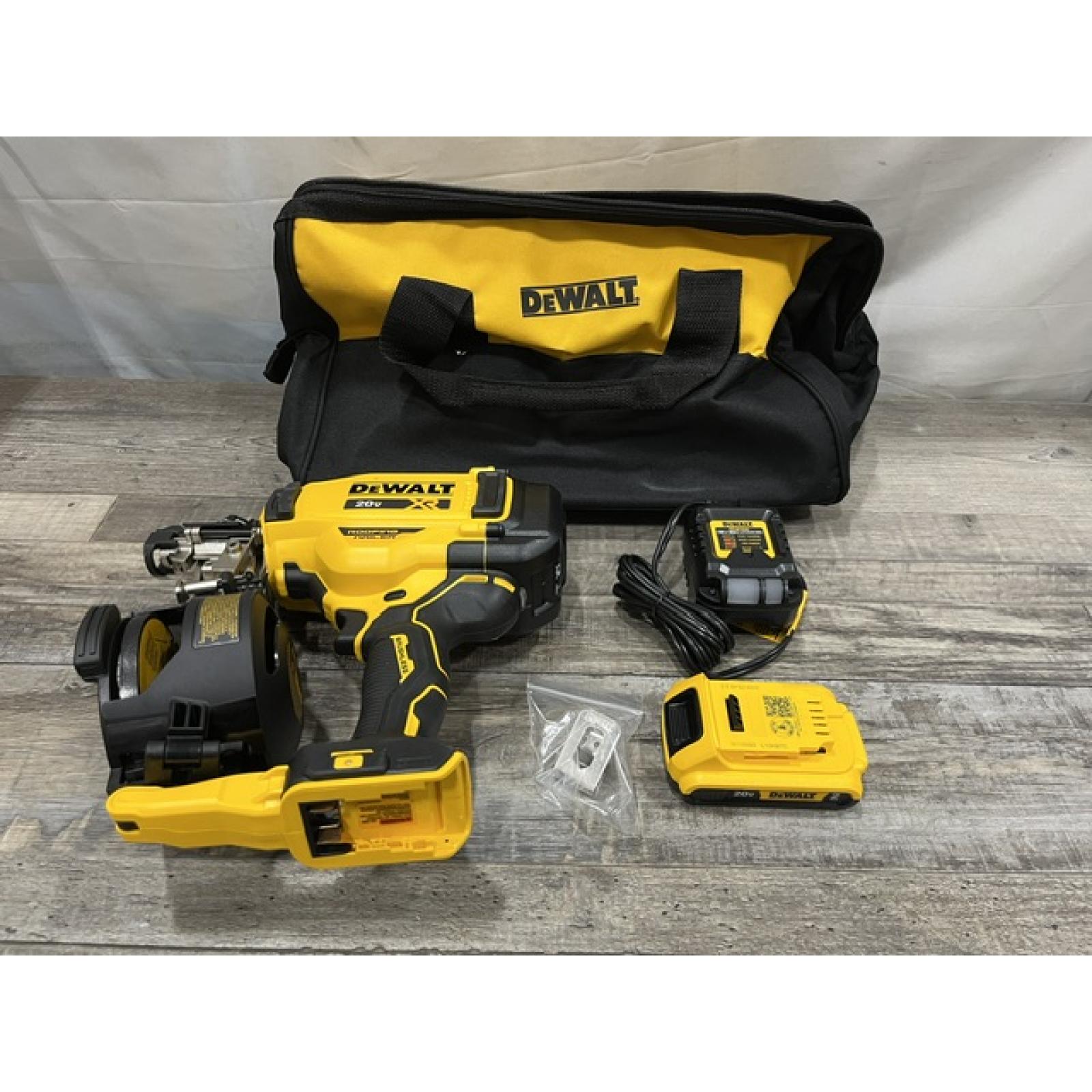AS-IS DEWALT 20V MAX Lithium-Ion 15-Degree Electric Cordless Roofing Nailer Kit