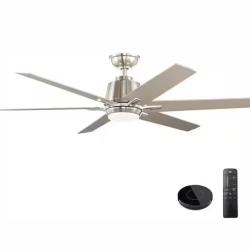 DALLAS LOCATION - Home Decorators Collection Kensgrove 54 in. Integrated LED Indoor Brushed Nickel Ceiling Fan with Light Kit works with Google Assistant and Alexa PALLET- (12 UNITS)