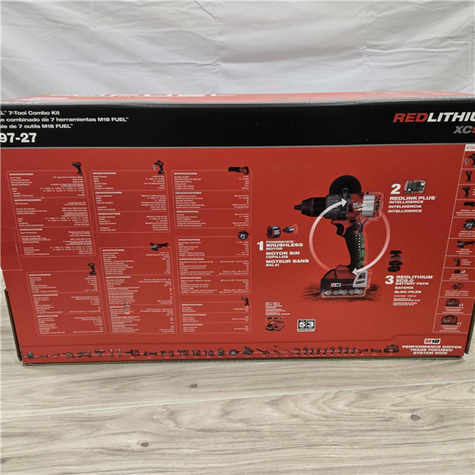 NEW- Milwaukee M18 FUEL 18V Lithium-Ion Brushless Cordless Combo Kit with Two 5.0 Ah Batteries  1 Charger  2 Tool Bags (7-Tool)