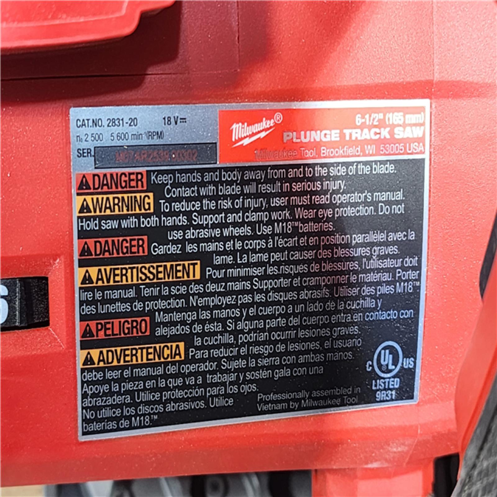 HOUSTON LOCATION - AS-IS Milwaukee FUEL 18V Lithium-Ion Cordless Brushless 6-1/2 in. Plunge Cut Track Saw (Tool-Only)