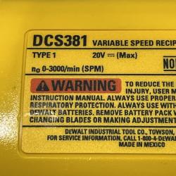 AS-IS DEWALT 20V MAX Cordless Reciprocating Saw (Tool Only)