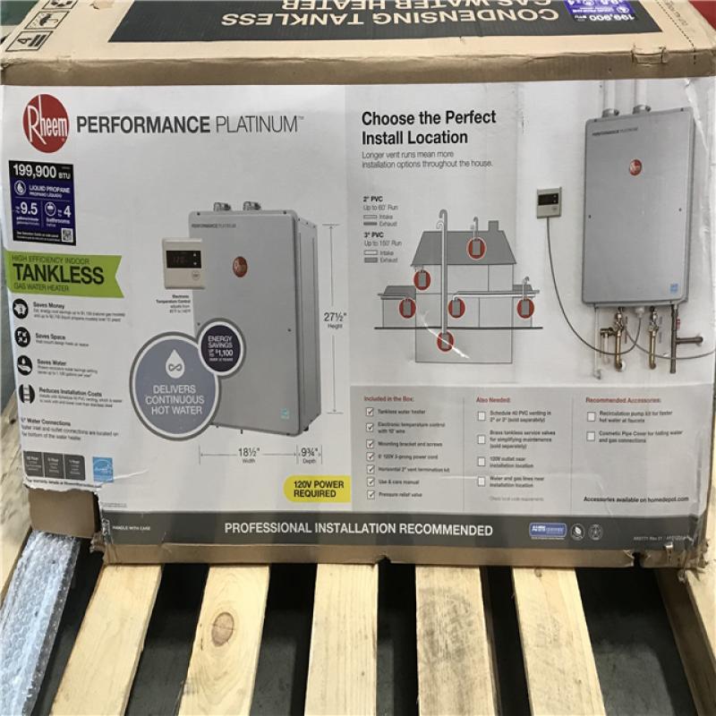 California AS-IS Rheem Performance Platinum 9.5 GPM Liquid Propane High  Efficiency Indoor Tankless Water Heater (