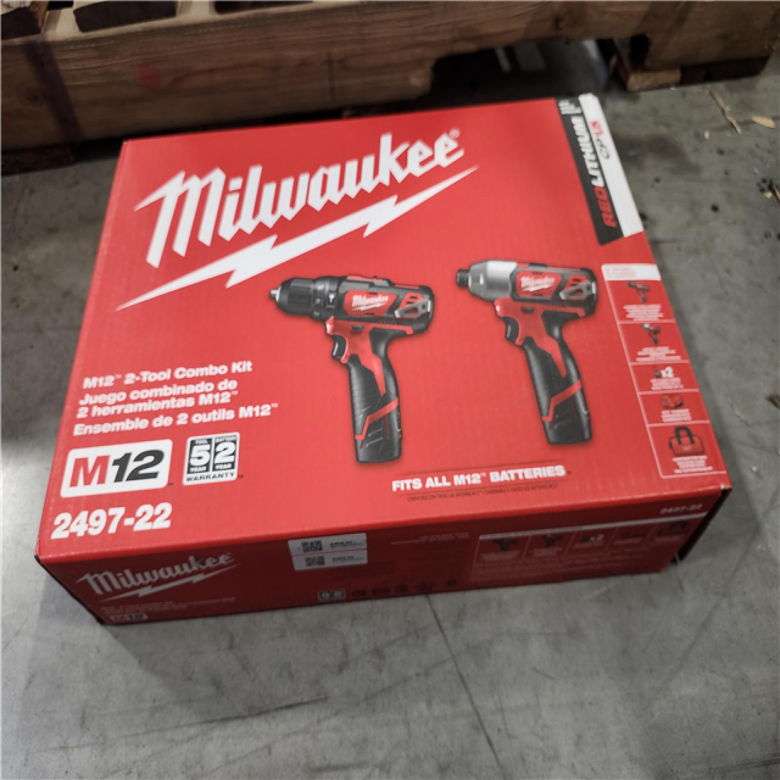 NEW! -  Milwaukee M12 12V Lithium-Ion Cordless Hammer Drill/Impact Driver Combo Kit (2-Tool) with (2) 1.5Ah Batteries  Charger & Bag