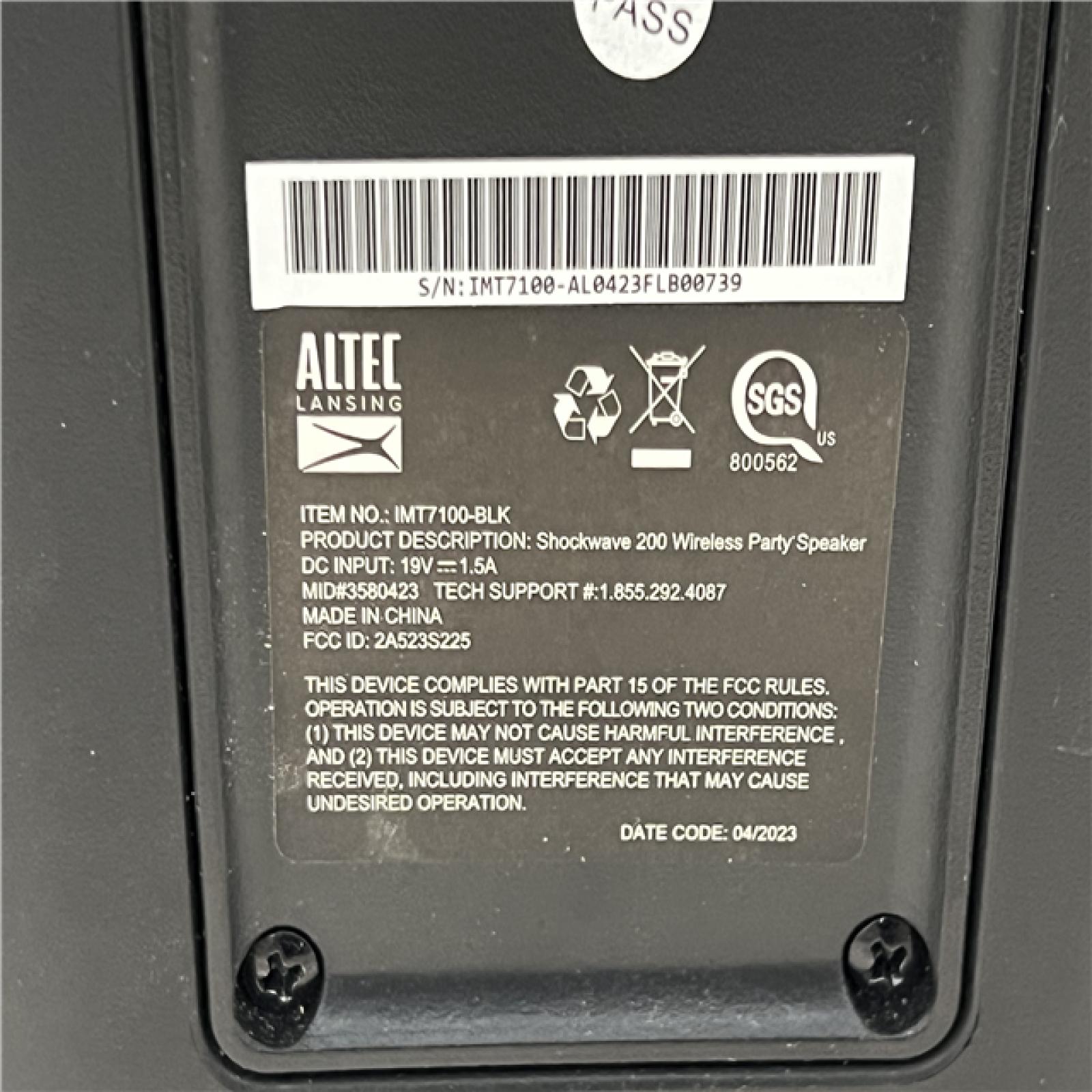 AS-IS Altec Lansing Shockwave 200 Wireless Party Speaker