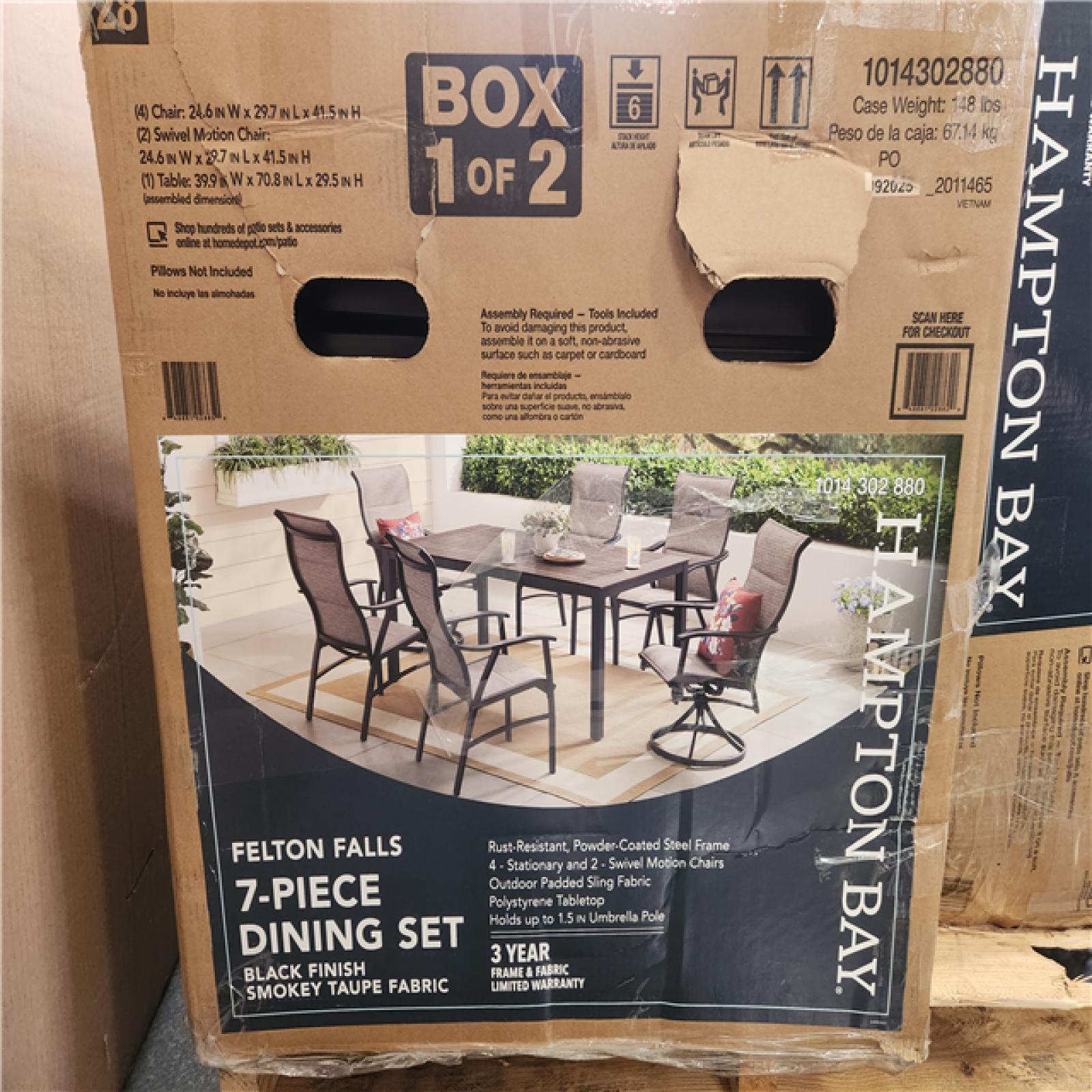 Phoenix NEW Hampton Bay Felton Falls 7-Piece Padded Sling Outdoor Dining Set
