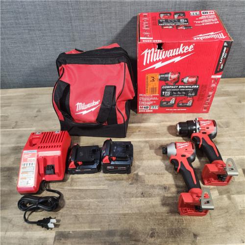 HOUSTON LOCATION - AS-IS M18 18-Volt Lithium-Ion Brushless Cordless Compact Hammer Drill/Impact Combo Kit (2-Tool) with (2) Batteries, Bag