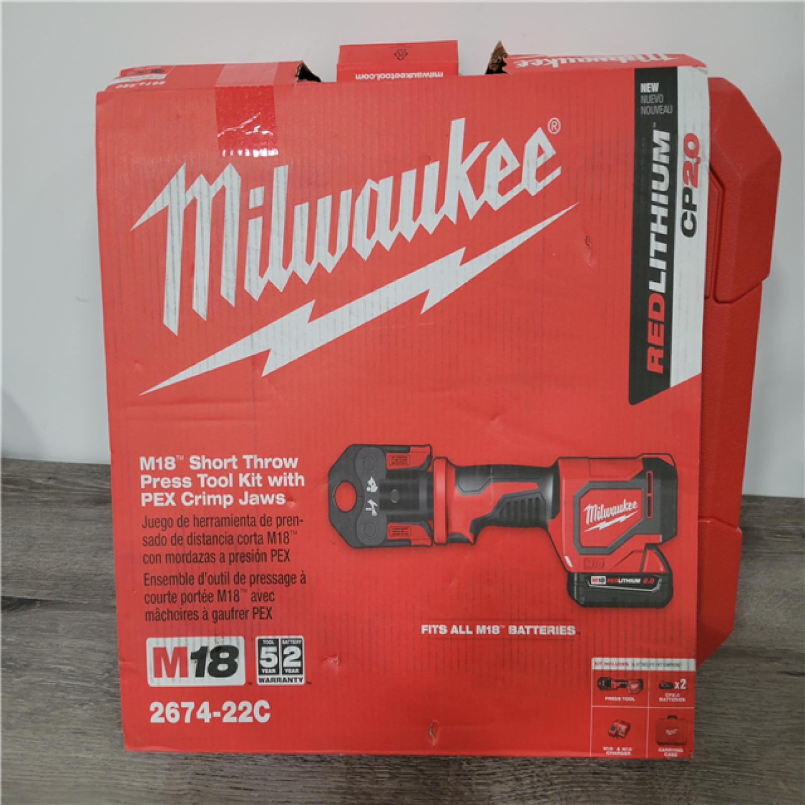 California AS-IS Milwaukee M18 Short Throw Press Tool Kit  Includes (2) Batteries  Charger & Hard Case