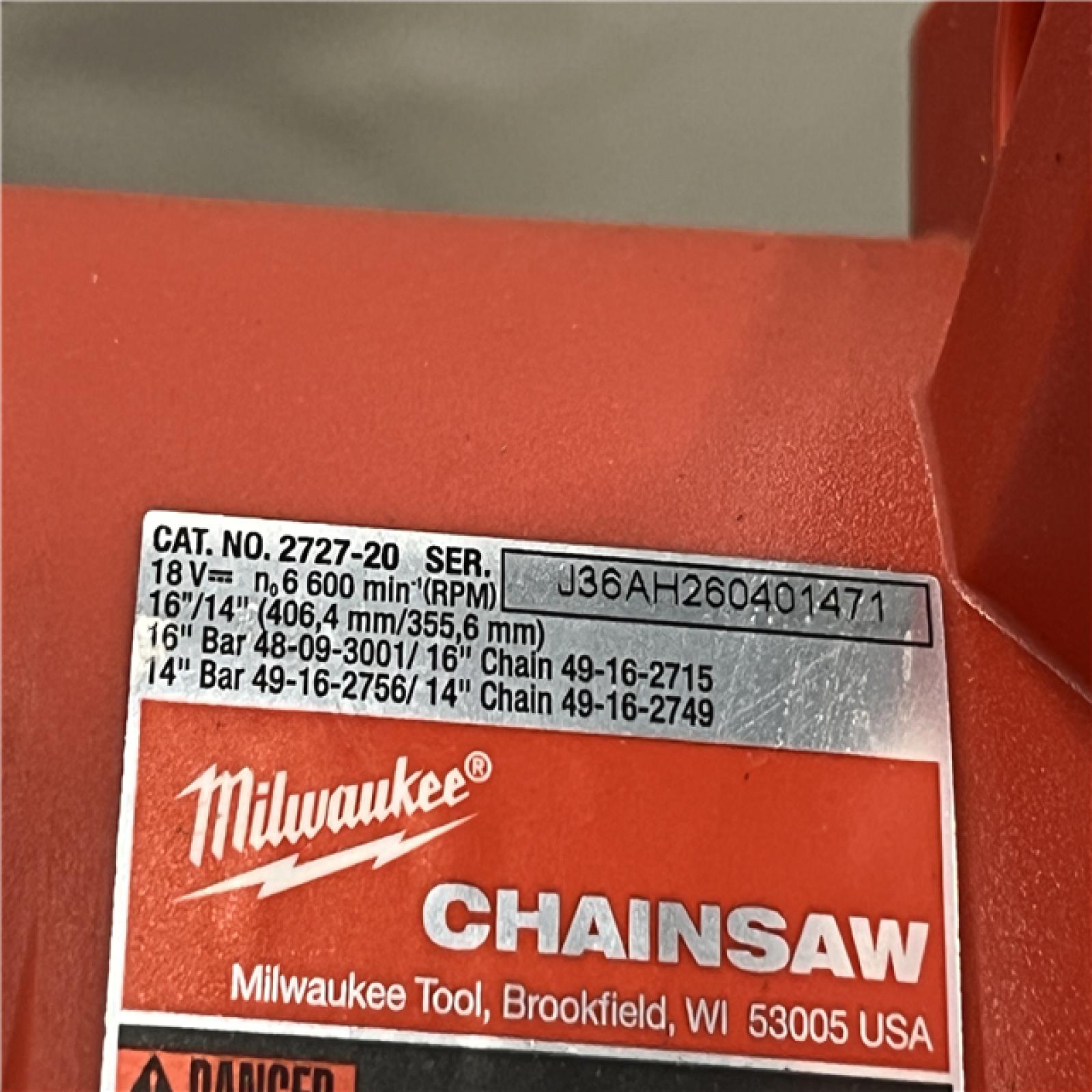 AS-IS Milwaukee FUEL 16 in. 18V Lithium-Ion Brushless Battery Chainsaw (Tool-Only)