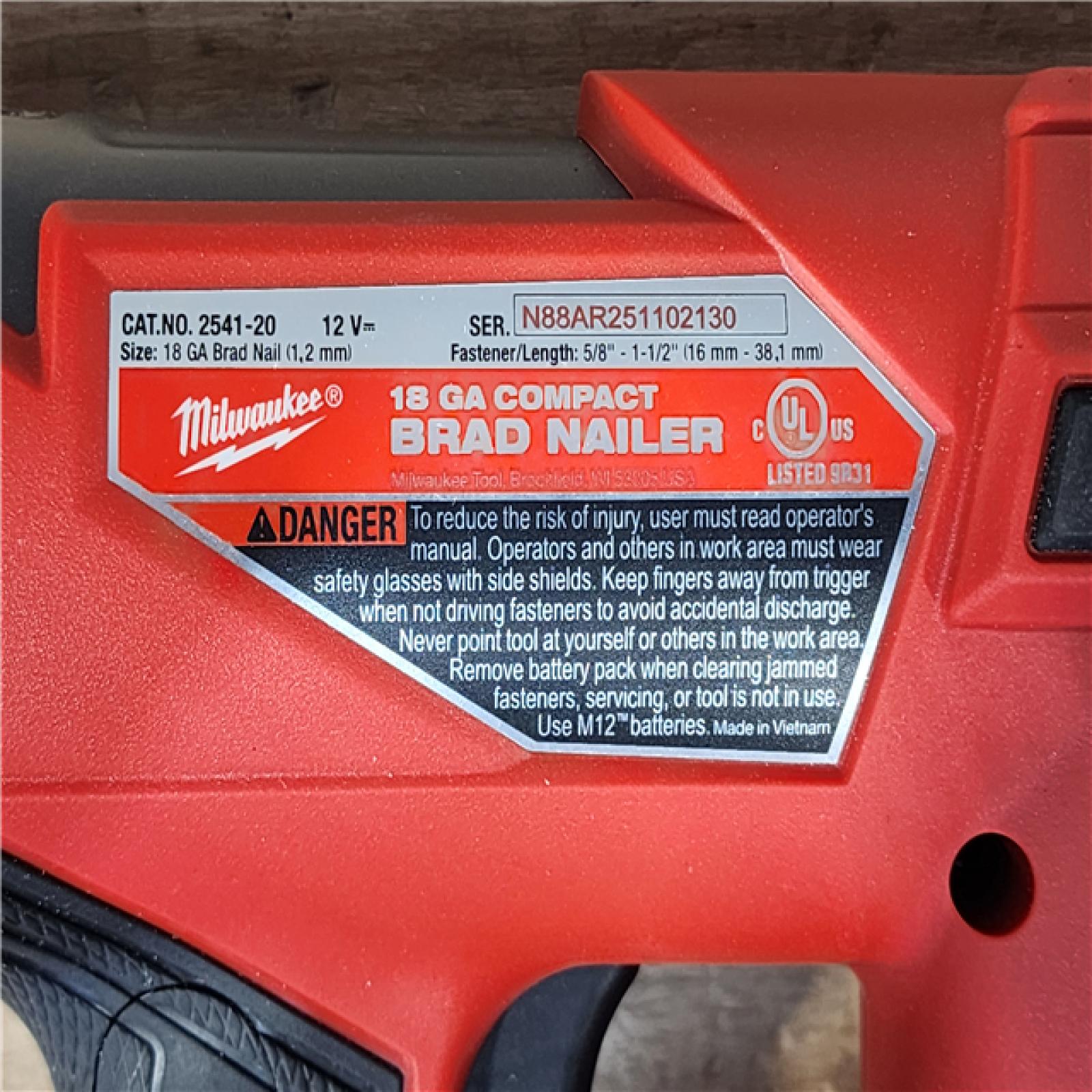 HOUSTON LOCATION - AS-IS Milwaukee FUEL 12-Volt Lithium-Ion Brushless Cordless 18-Gauge 1-1/2 in. Compact Brad Nailer (Tool Only)