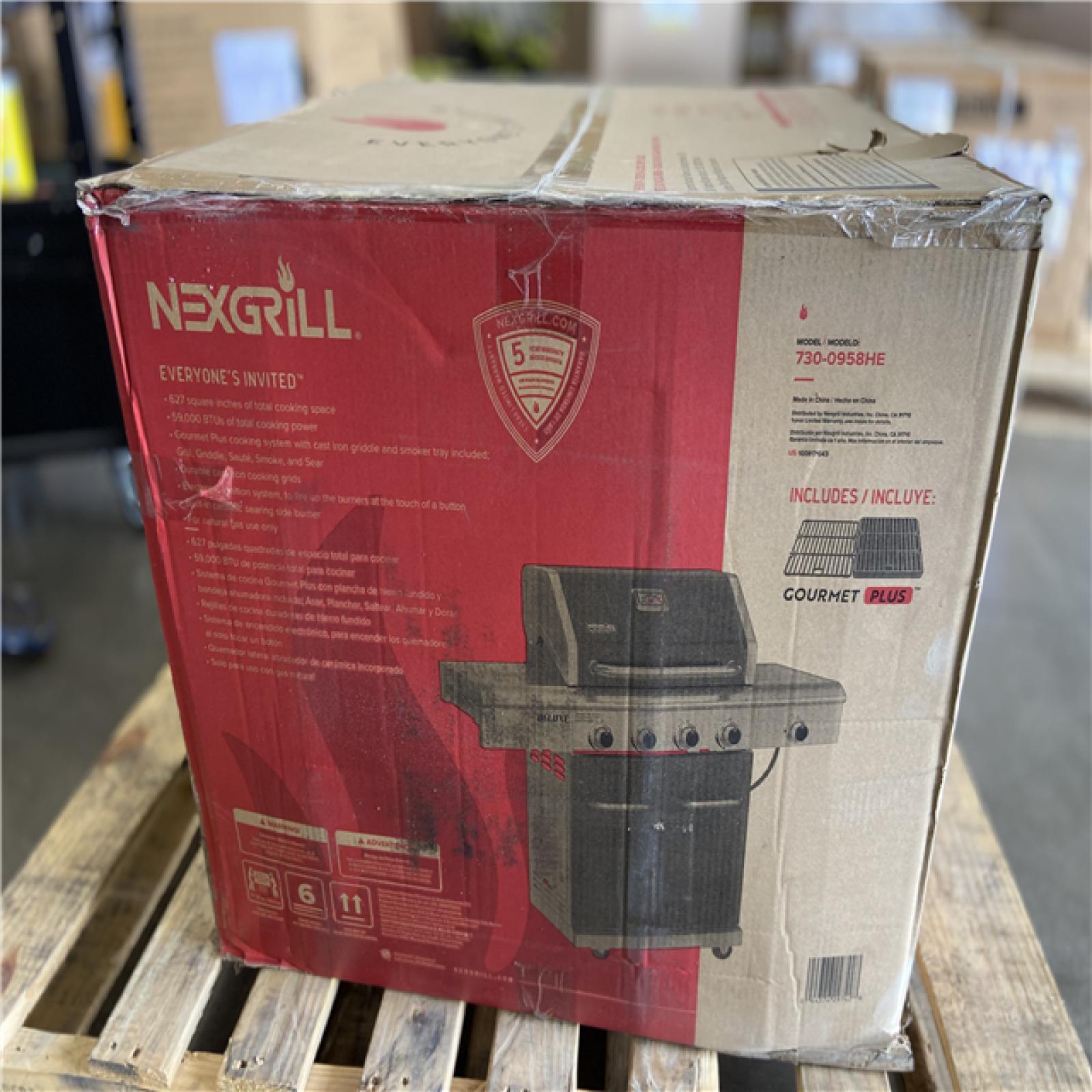 DALLAS LOCATION - Nexgrill Deluxe 4-Burner Natural Gas Grill in Black with Ceramic Searing Side Burner and Gourmet Plus Cooking System