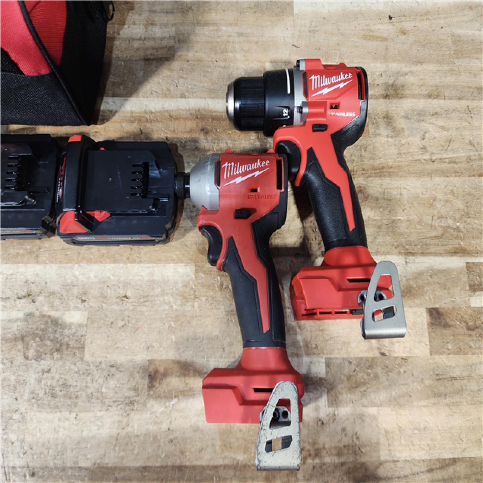 HOUSTON LOCATION - AS - IS Milwaukee 18V Lithium-Ion Brushless Cordless Compact Drill/Impact Combo Kit