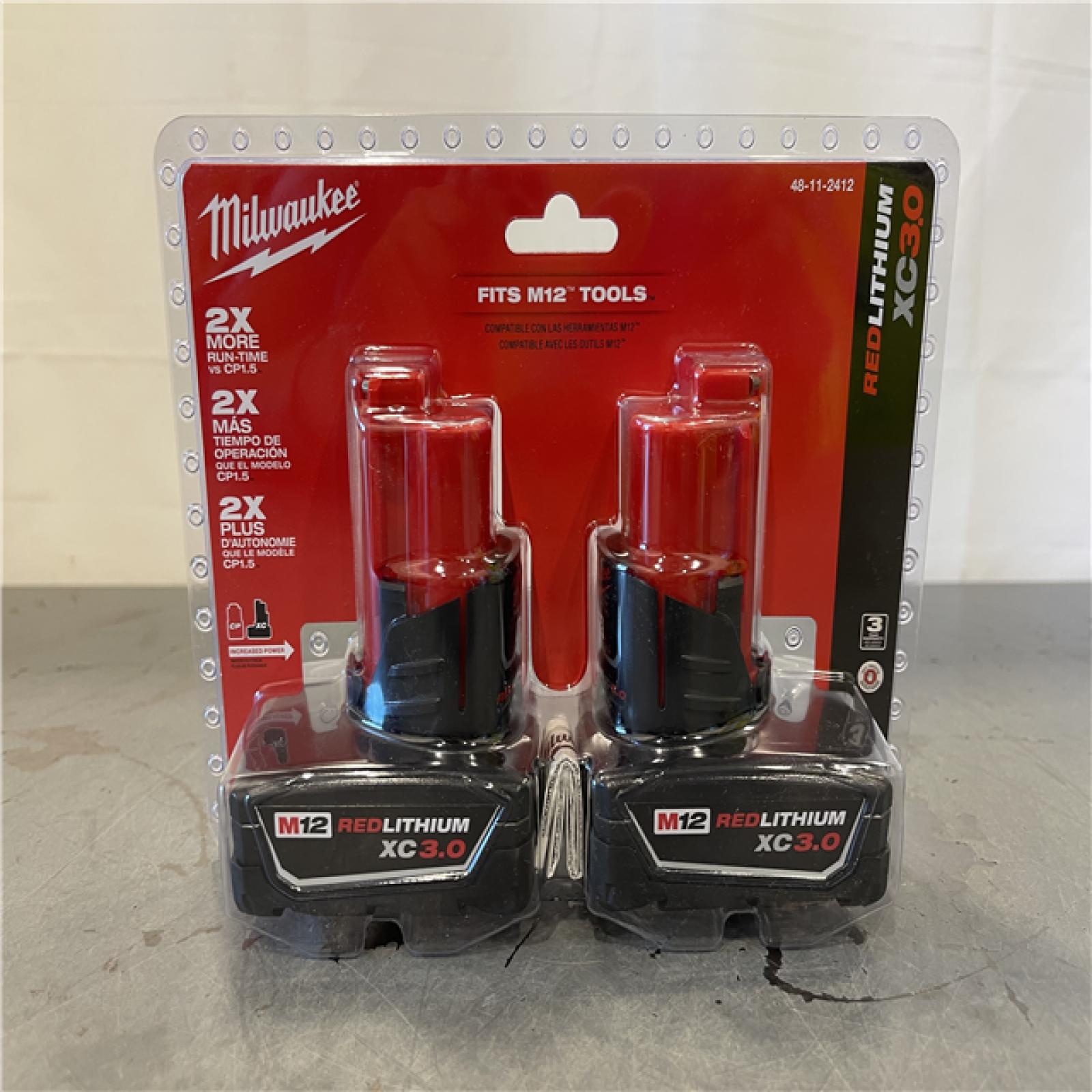 New! - Milwaukee M12 12-Volt Lithium-Ion XC Extended Capacity 3.0Ah Battery Pack (2-Pack)