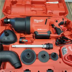 AS-IS Milwaukee  M12 12-Volt Lithium-Ion Cordless Drain Cleaning Airsnake Air Gun Kit with (1) 2.0Ah Battery, Toilet Attachments