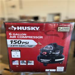 NEW! -  Husky 6 Gal. 150 PSI Portable Electric Oil-Free Jobsite Pancake Air Compressor with Dual Pressure Gauges and 2-Quick Couplers