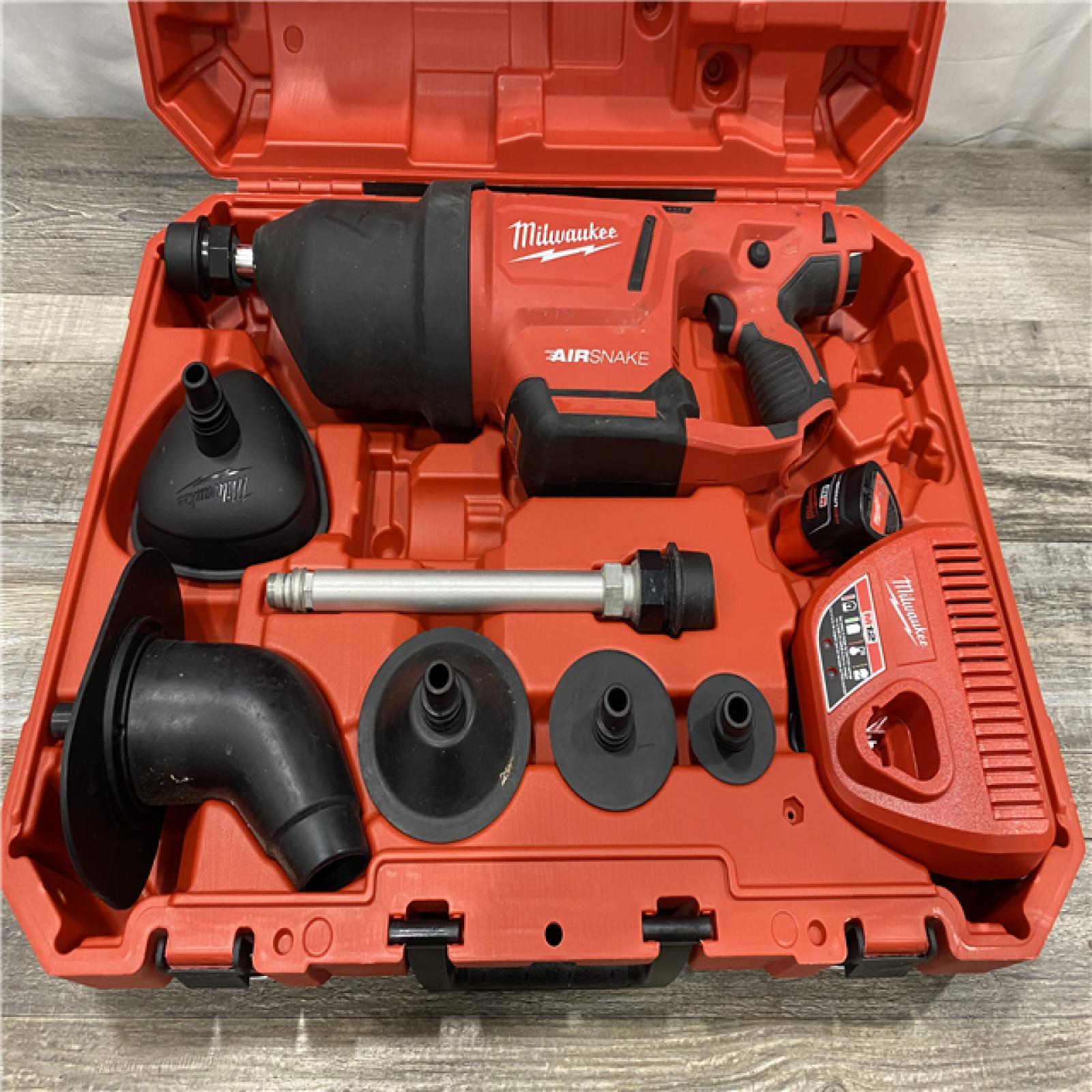 AS-IS Milwaukee 12-Volt Lithium-Ion Cordless Drain Cleaning Airsnake Air Gun Kit