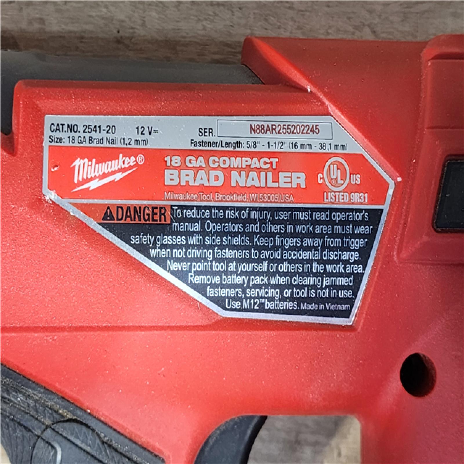 HOUSTON LOCATION - AS-IS Milwaukee FUEL 12-Volt Lithium-Ion Brushless Cordless 18-Gauge 1-1/2 in. Compact Brad Nailer (Tool Only)