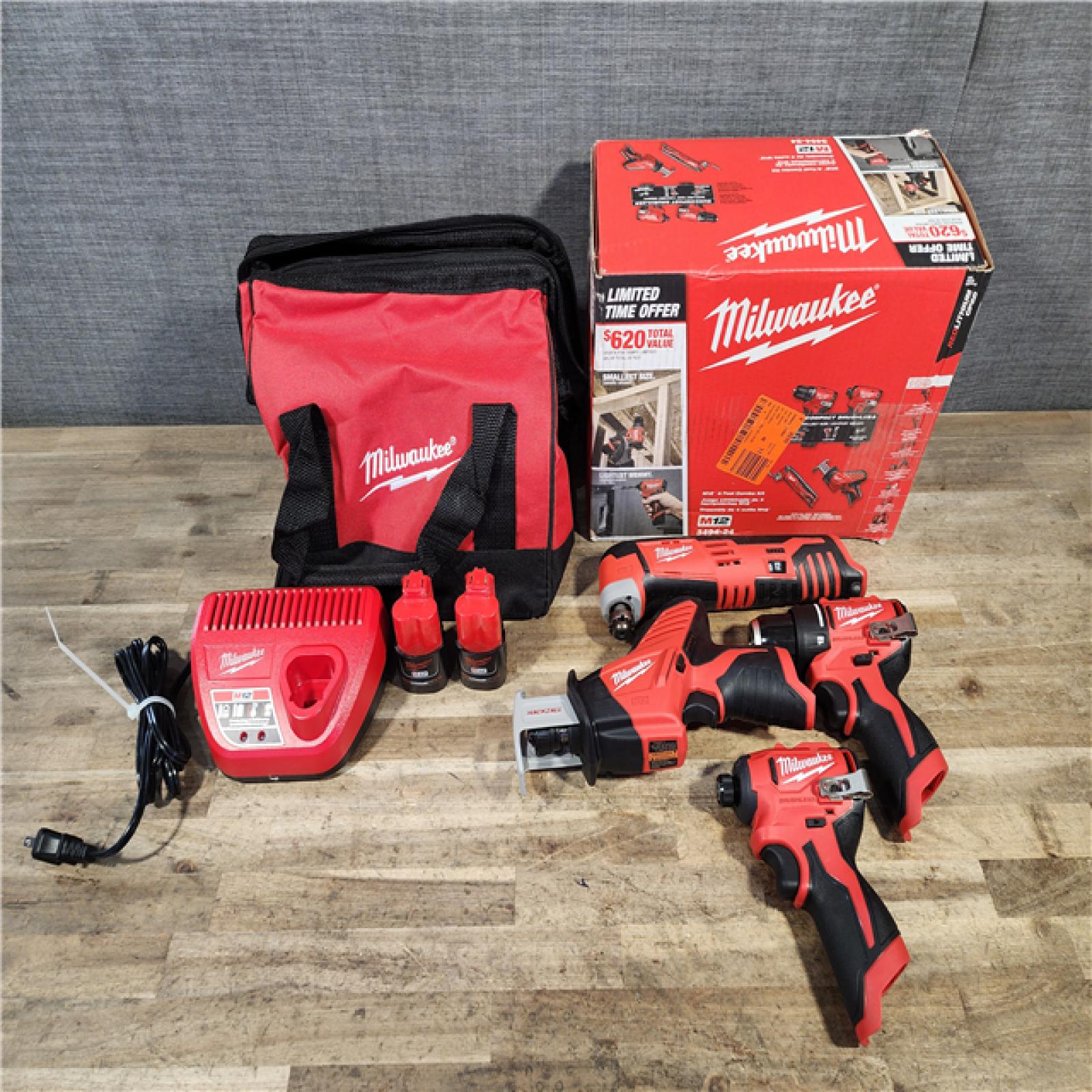 HOUSTON LOCATION - AS-IS MILWAUKEE M12 4 TOOL COMBO KIT