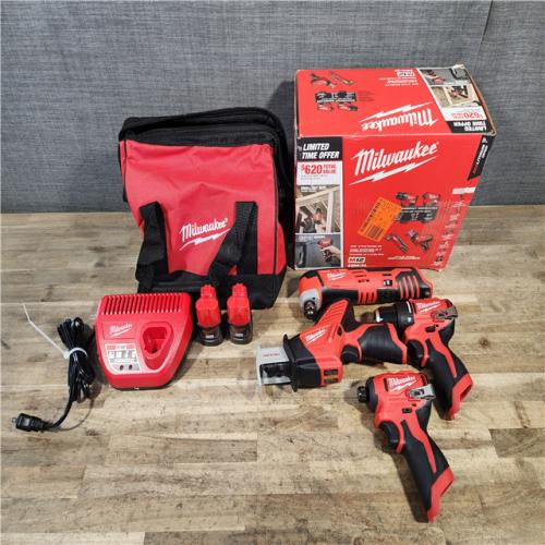 HOUSTON LOCATION - AS-IS MILWAUKEE M12 4 TOOL COMBO KIT