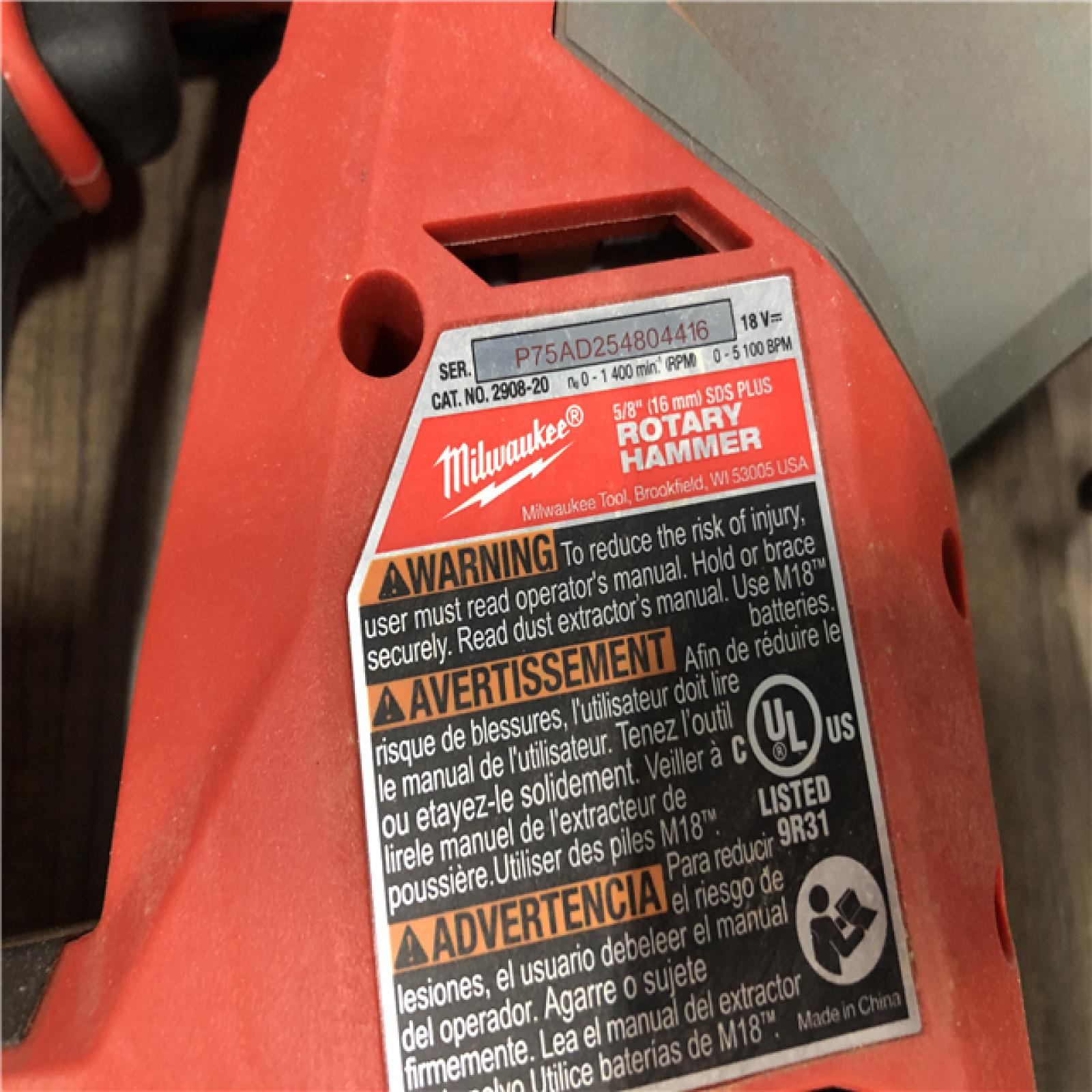 AS-IS Milwaukee FUEL 18V Lithium-Ion Brushless Cordless 5/8 in. SDS-Plus Rotary Hammer (Tool-Only)