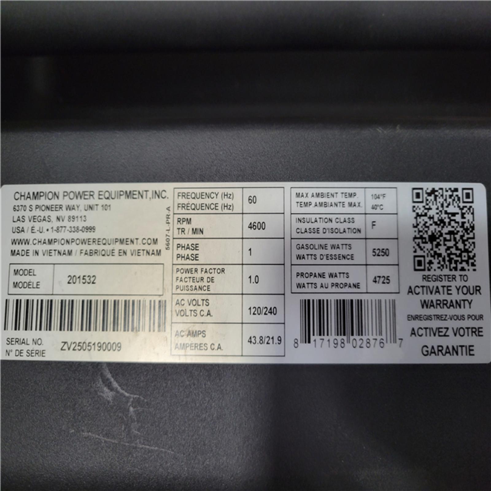CALIFORNIA AS-IS CHAMPION PORTABLE GENERATOR