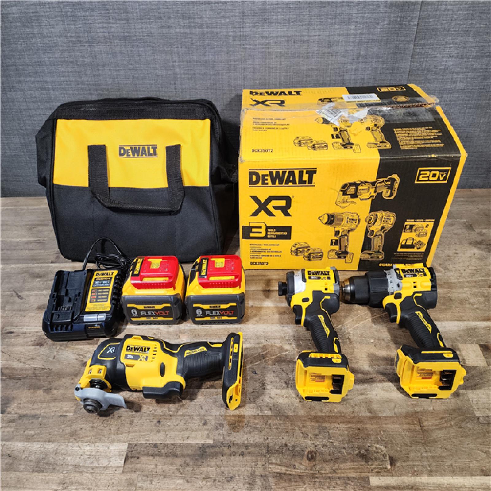 HOUSTON LOCATION - AS-IS (APPEARS LIKE NEW) DeWalt 20V MAX Lithium-Ion Cordless 3-Tool Combo Kit with (2) FLEXVOLT 6.0 Ah Batteries and Charger