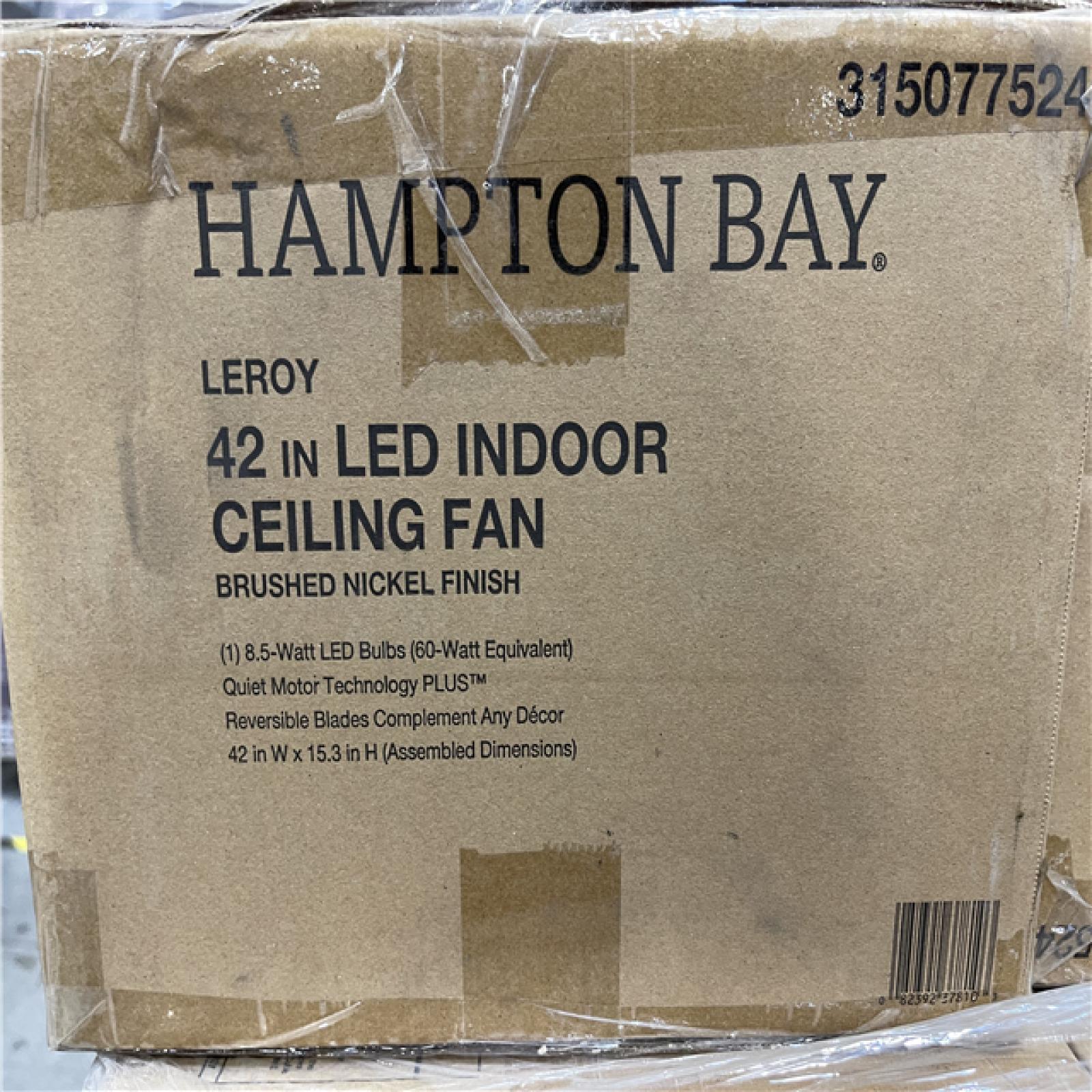 DALLAS LOCATION - Hampton Bay Leroy 42 LED Brushed Nickel Ceiling Fan With Light PALLET-(40 UNITS)