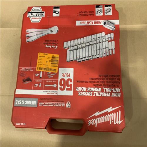 AS-IS - Milwaukee 48-22-9008 3/8 in. Drive 56pc Ratchet & Socket Set (SAE & Metric)