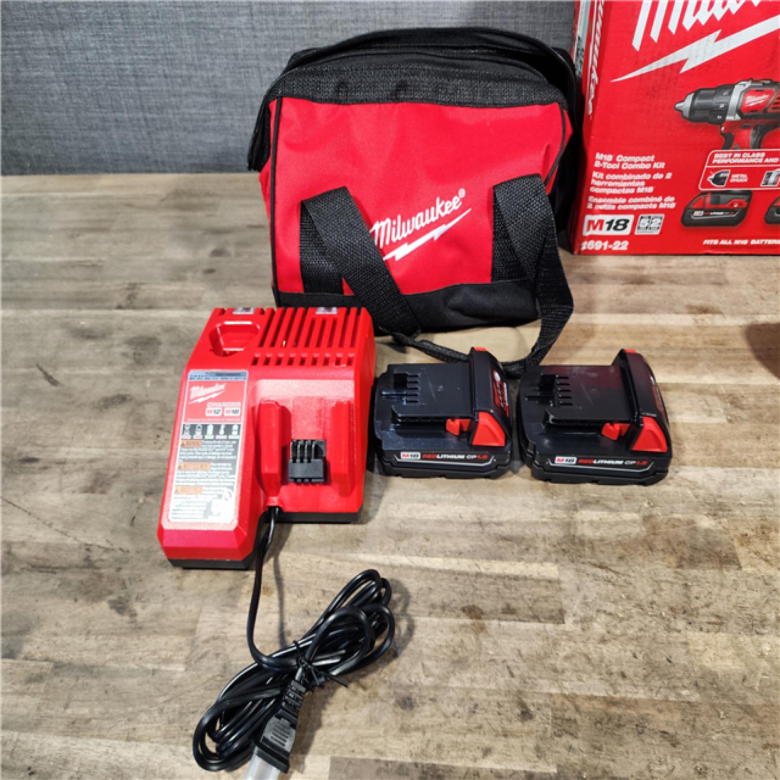 HOUSTON LOCATION - AS-IS Milwaukee 18V Cordless Brushed 2-Tool Drill/Driver and Impact Driver Kit