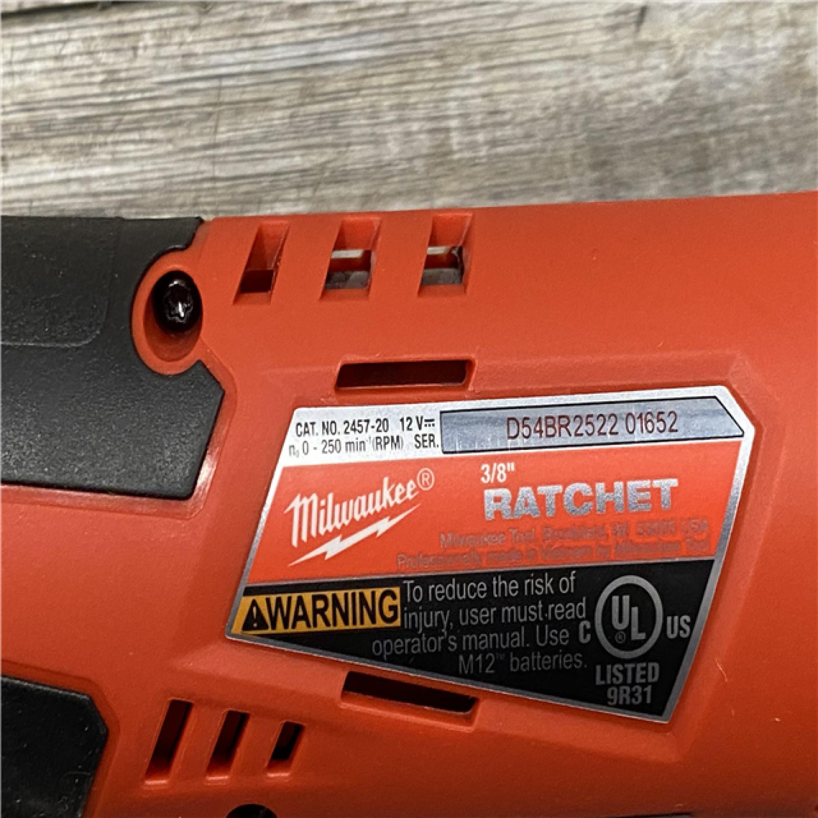 AS-IS Milwaukee 12/18V Lithium-Ion Cordless 3/8 in. Ratchet and 1/2 in. High Torque Impact Wrench with Friction Ring Combo Kit