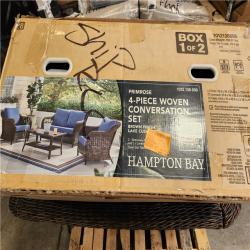 Phoenix AS-IS Hampton Bay Primrose 4-Piece Wicker Patio Conversation Deep Seating Set with CushionGuard Lake Blue Cushions