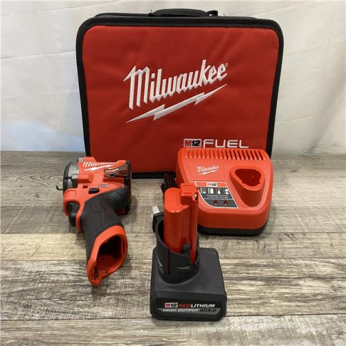 AS-IS Milwaukee FUEL 12V Li-Ion Brushless Cordless Stubby 3/8 in. Impact Wrench Kit