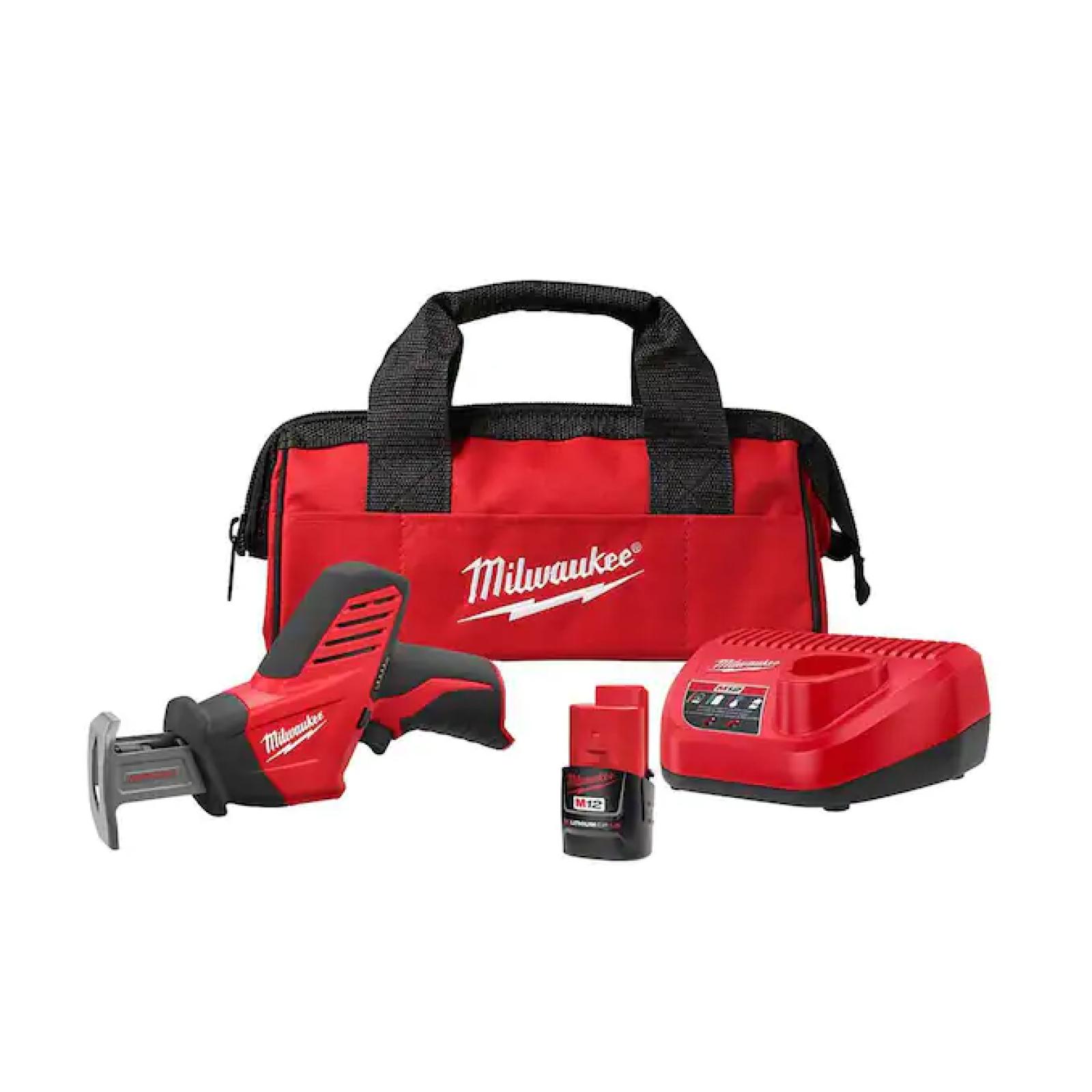 NEW! - Milwaukee M12 12V Lithium-Ion HACKZALL Cordless Reciprocating Saw Kit with One 1.5Ah Battery, Charger and Tool Bag