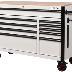 DALLAS LOCATION- AS-IS HUSKY 52 in. W 10-Drawer  Workbench Matte White w/Carbon Fiber/Woodtop