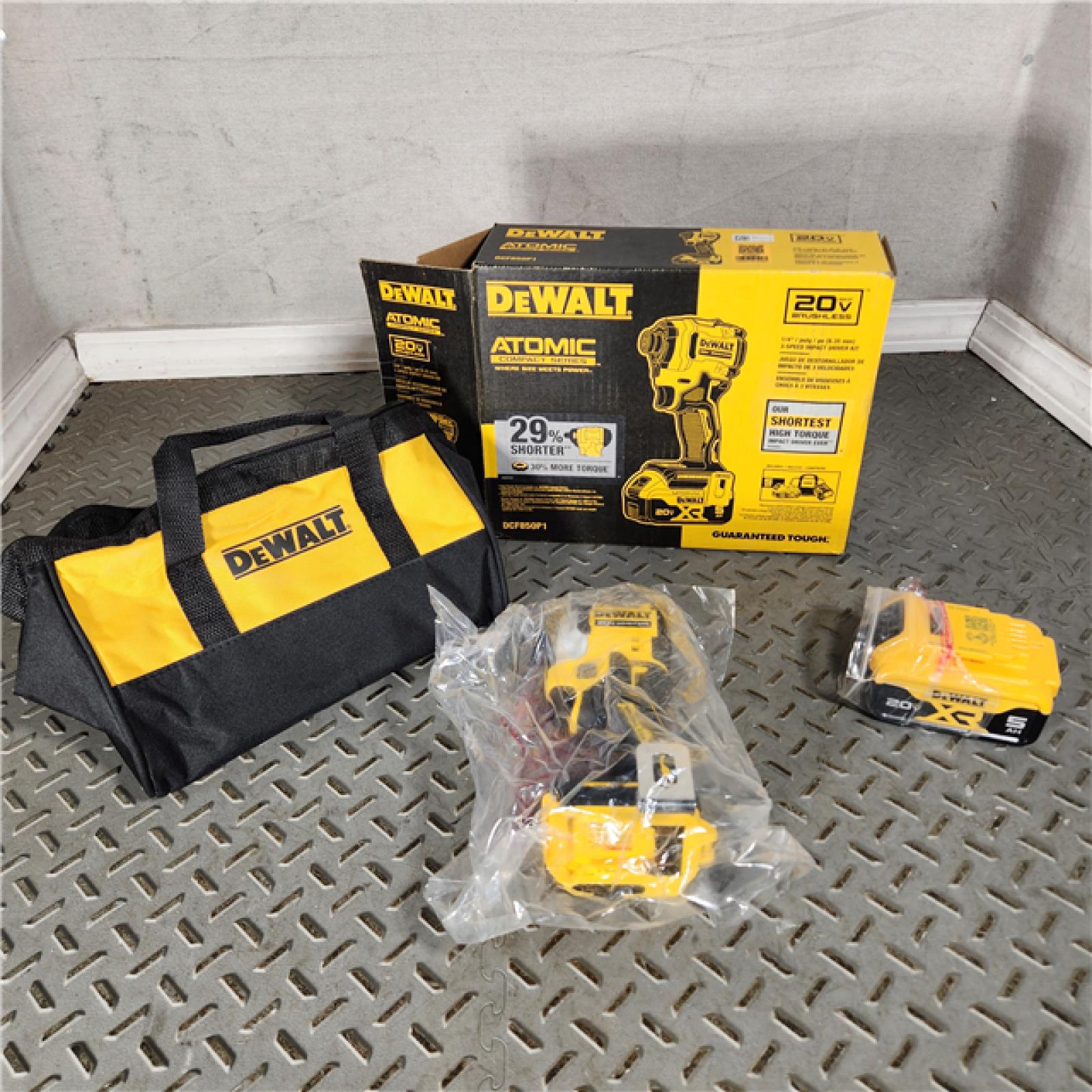 Houston Location - AS-IS DEWALT DCF850P1 ATOMIC 20V MAX Lithium-Ion Brushless Cordless 3-Speed 1/4 Impact Driver Kit 5.0Ah - Appears IN NEW Condition