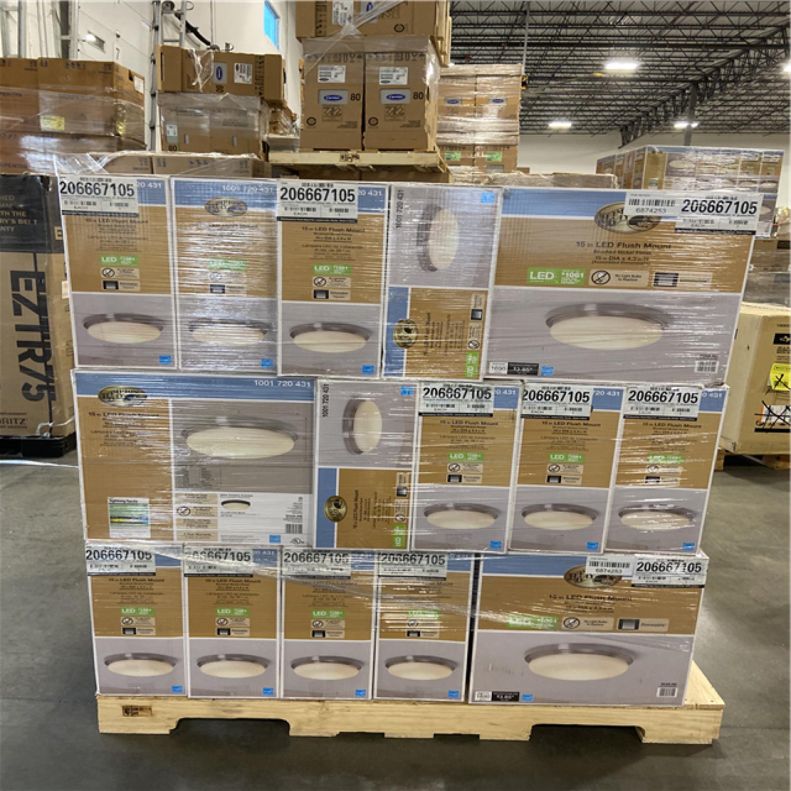 DALLAS LOCATION - Hampton Bay 15 in. 225-Watt Equivalent Brushed Nickel Integrated LED Flush Mount with Frosted Glass Shade (40 UNITS)