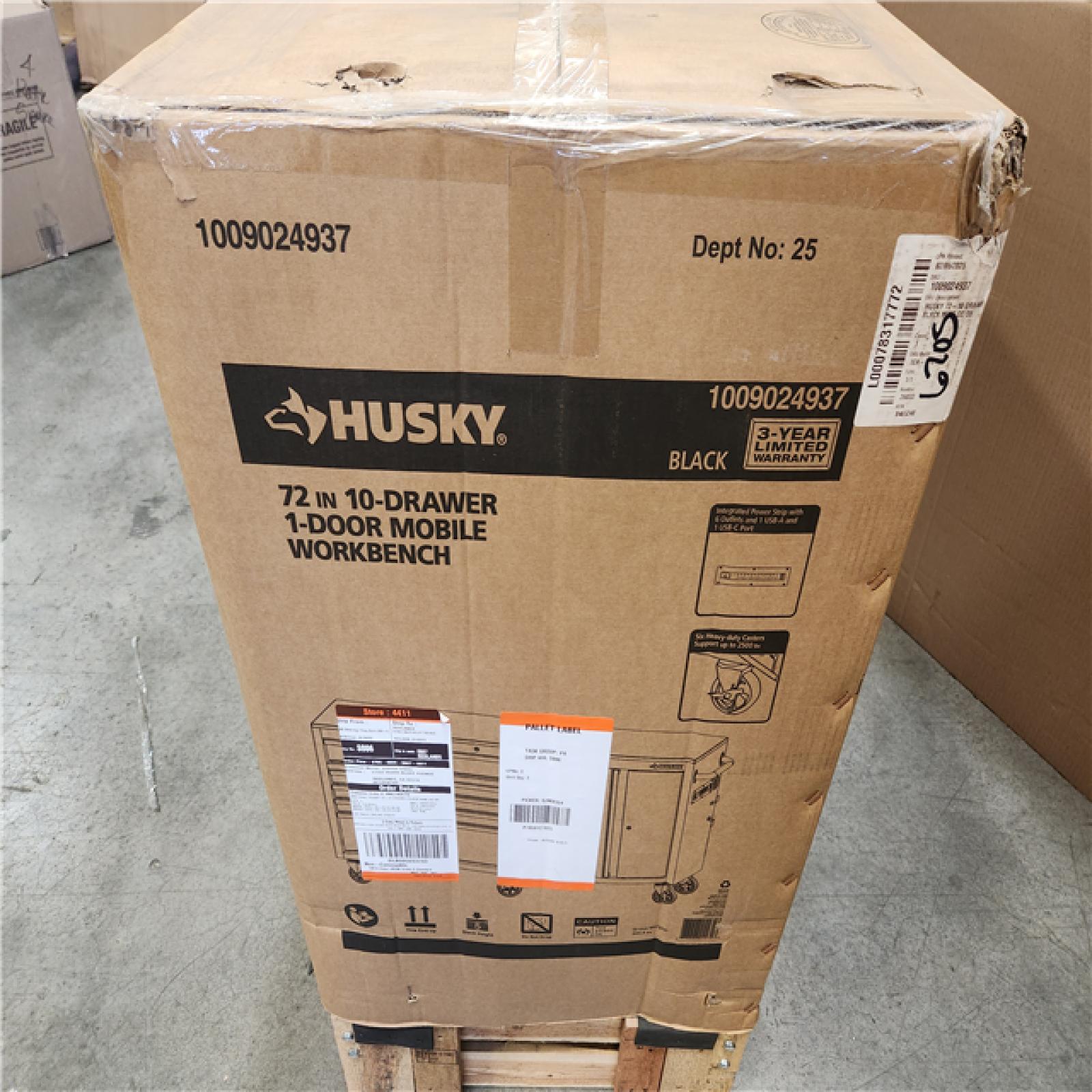 Phoenix LIKE NEW Husky Standard Duty 72 in. W x 20 in. D 10-Drawer Gloss Black Mobile Workbench Cabinet with Solid Wood Top