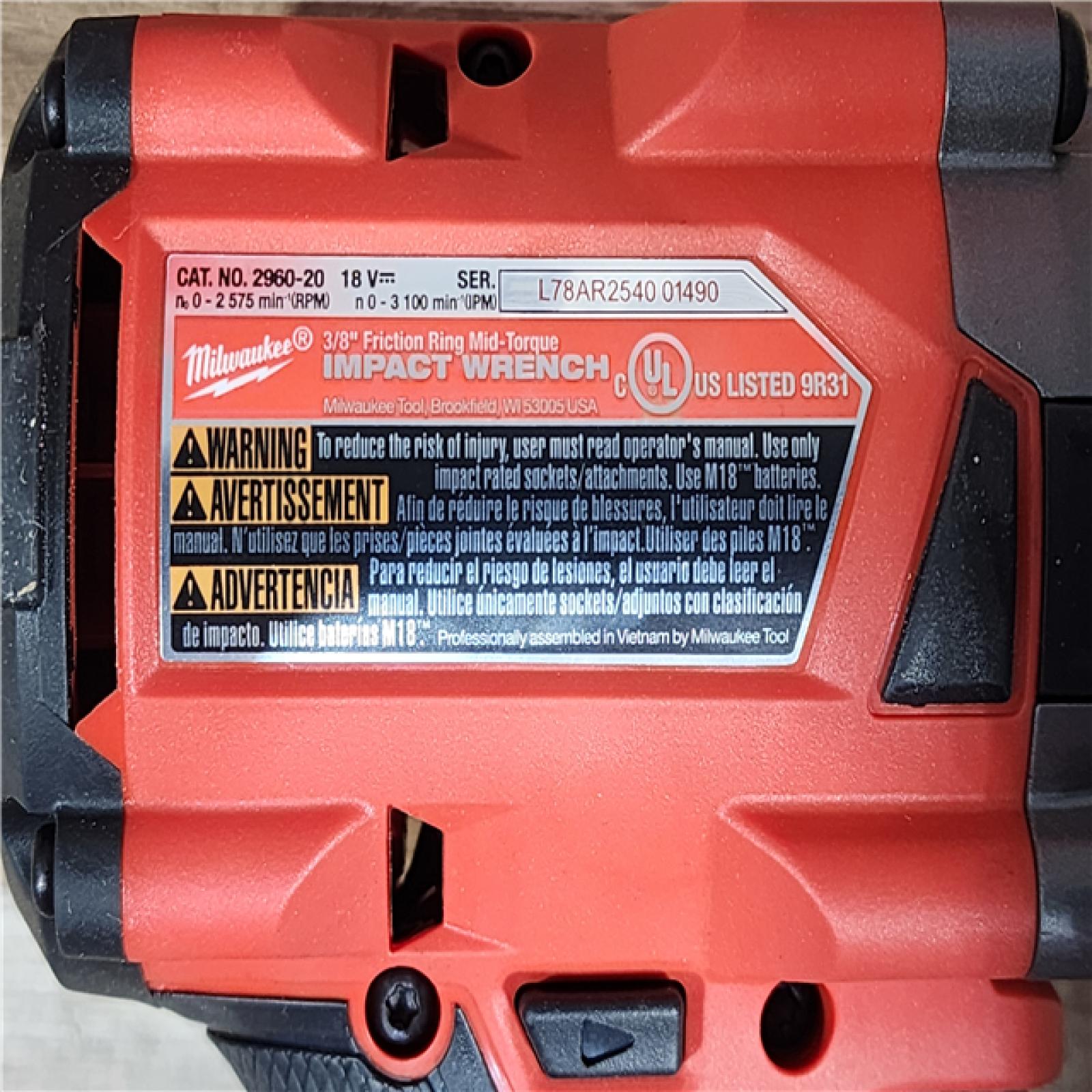 HOUSTON LOCATION - AS-IS Milwaukee  FUEL GEN-2 18V Lithium-Ion Mid Torque Brushless Cordless 3/8 in. Impact Wrench with Friction Ring (Tool-Only)