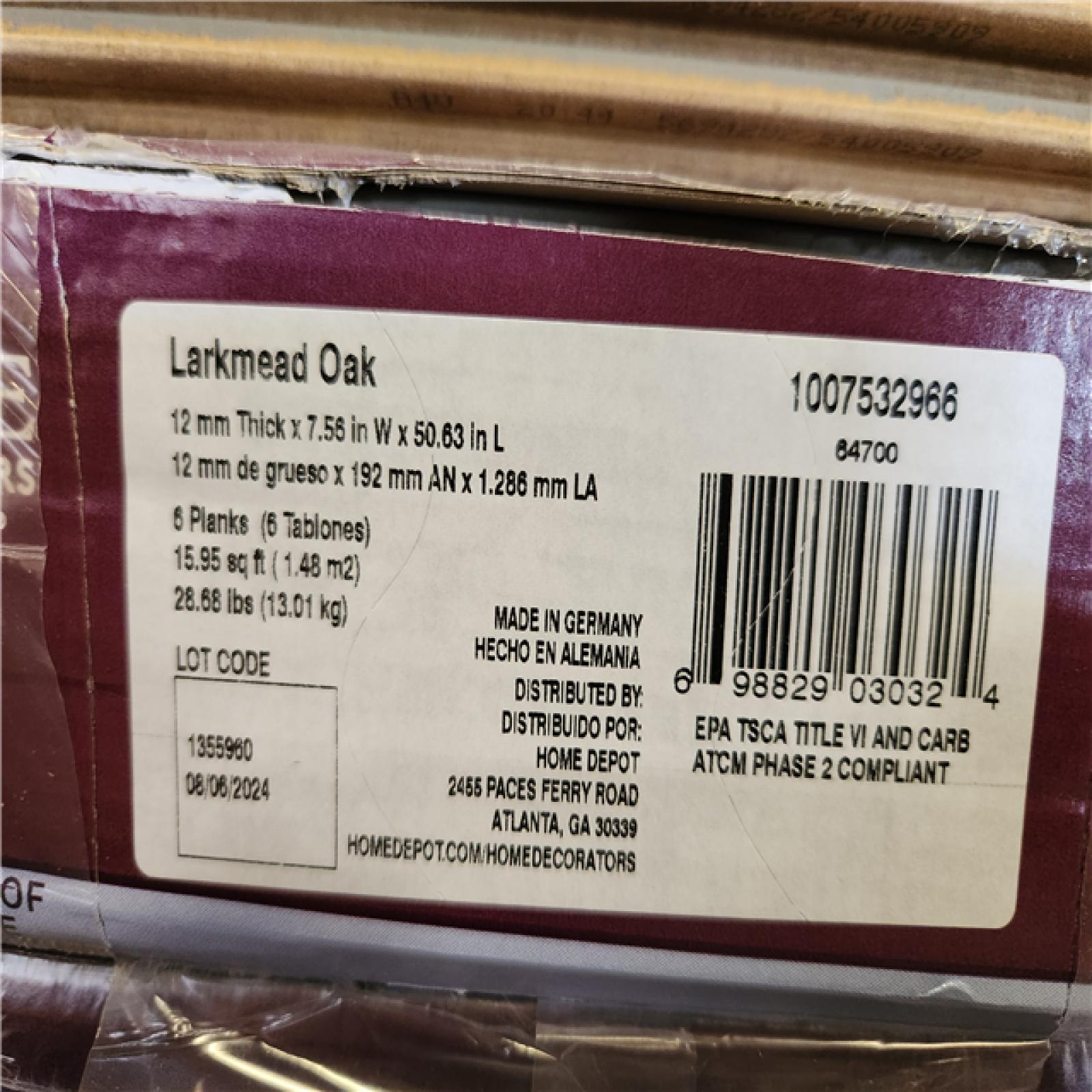 Phoenix Location AS-IS Home Decorators Collection Larkmead Oak 12mm T x 7.56 in. W Waterproof Laminate Wood Flooring (510 sq. ft./32 Case)