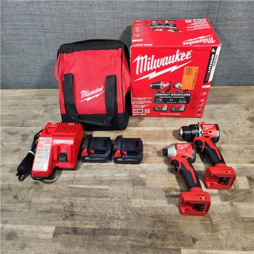 HOUSTON LOCATION - AS-IS Milwaukee M18 18V Lithium-Ion Brushless Cordless Compact Drill/Impact Combo Kit (2-Tool) W/(2) 2.0 Ah Batteries  Charger & Bag