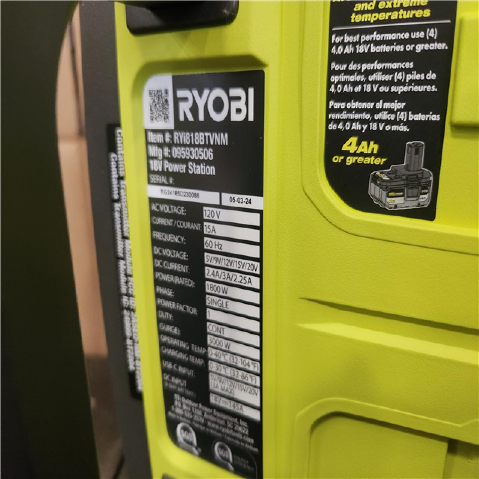 Phoenix NEW RYOBI 18V ONE+ 1800-Watt Portable Battery Inverter Power Station/8-Port Charger (Tool Only)
