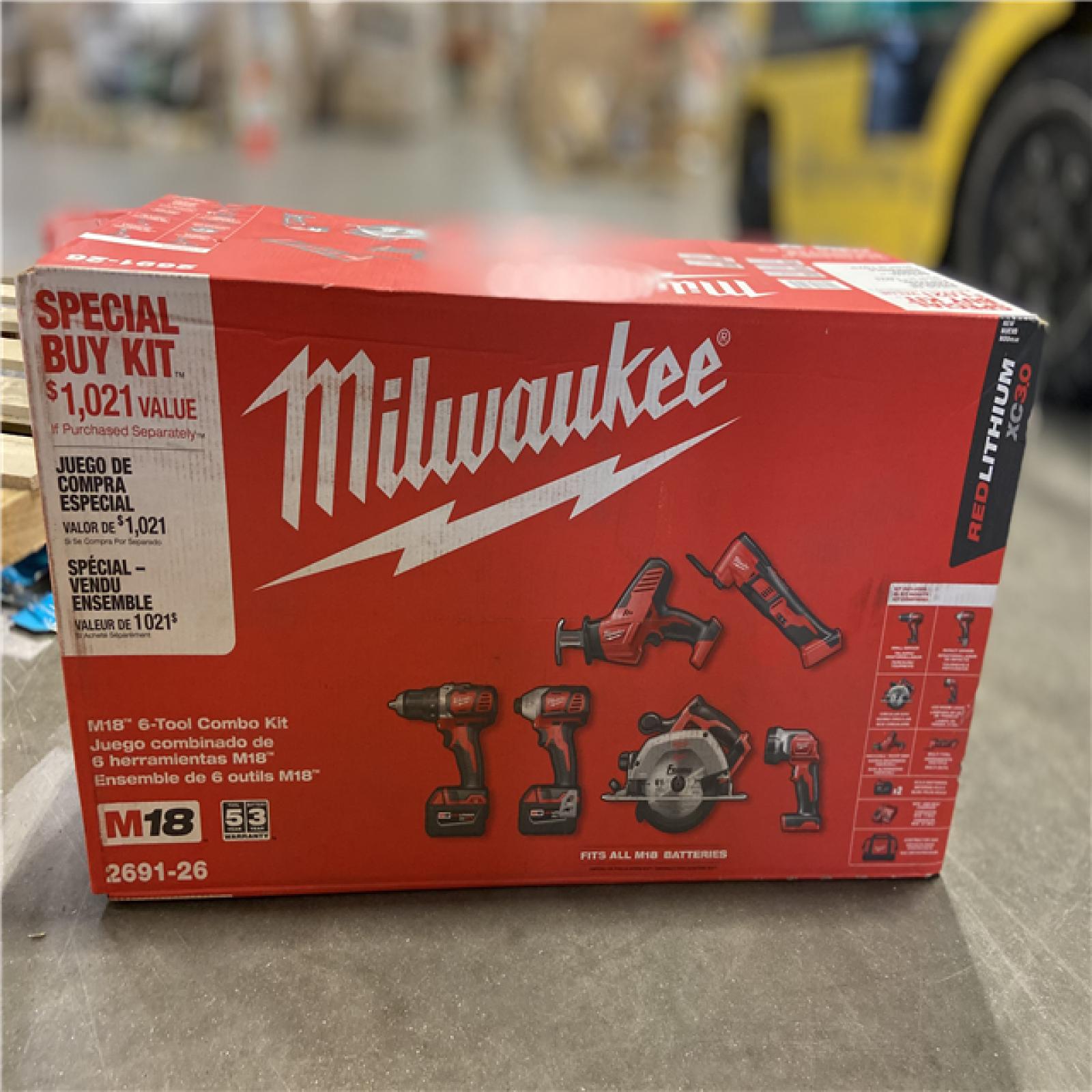 AS-IS - Milwaukee M18 18V Lithium-Ion Cordless Combo Kit (6-Tool) with Two 3.0 Ah Batteries, 1 Charger, 1 Tool Bag