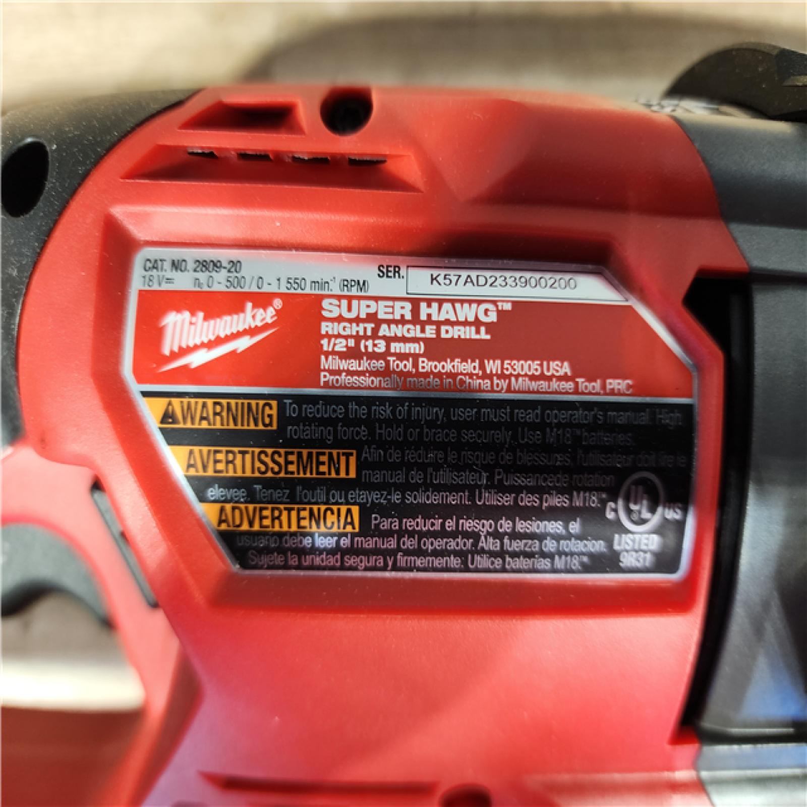 HOUSTON LOCATION - AS-IS Milwaukee FUEL 18V Lithium-Ion Brushless Cordless GEN 2 SUPER HAWG 1/2 in. Right Angle Drill (Tool-Only)