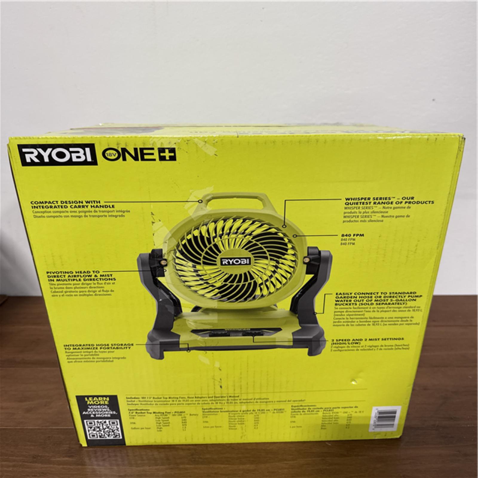 California NEW Ryobi 18V 7.5 Bucket Top Misting Fan (Tool Only)