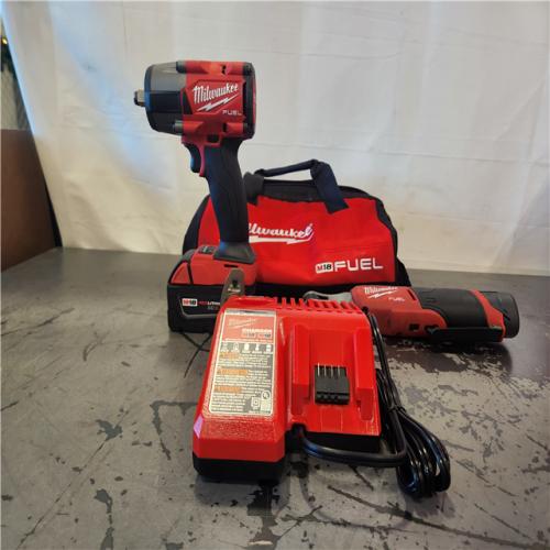 AS-IS- M18 FUEL 18V Cordless Mid Torque 1/2 in. Impact Wrench W/ M12 FUEL 3/8 in. Ratchet & Battery/Charger Combo Kit